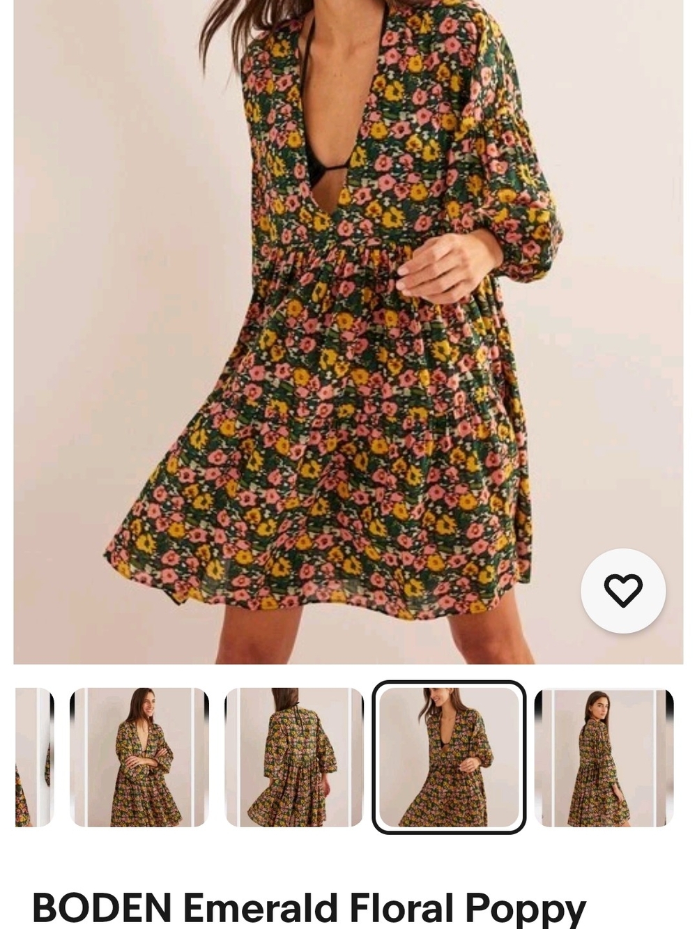 Boden Emerald Floral V-Neck Tiered Mini Dress